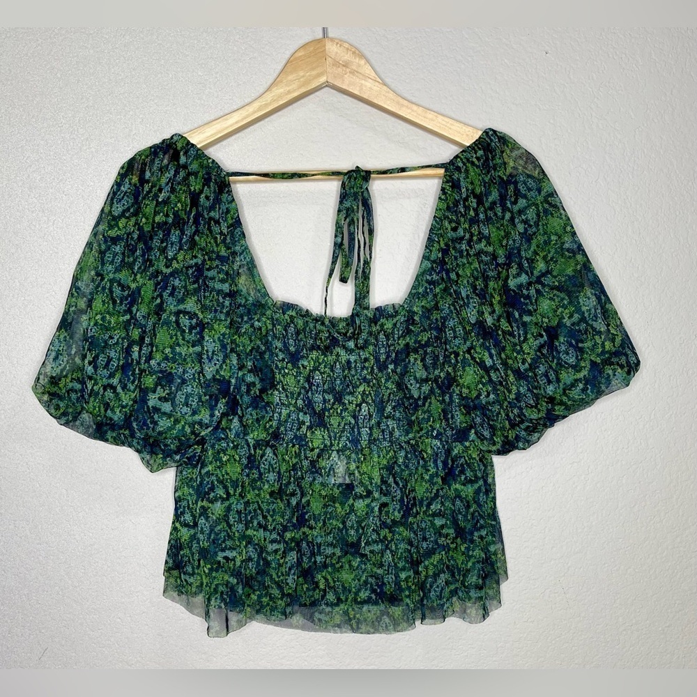 NWT Free People Penelope Blouse Deep Sea Combo Size Medium - Picture 5 of 10
